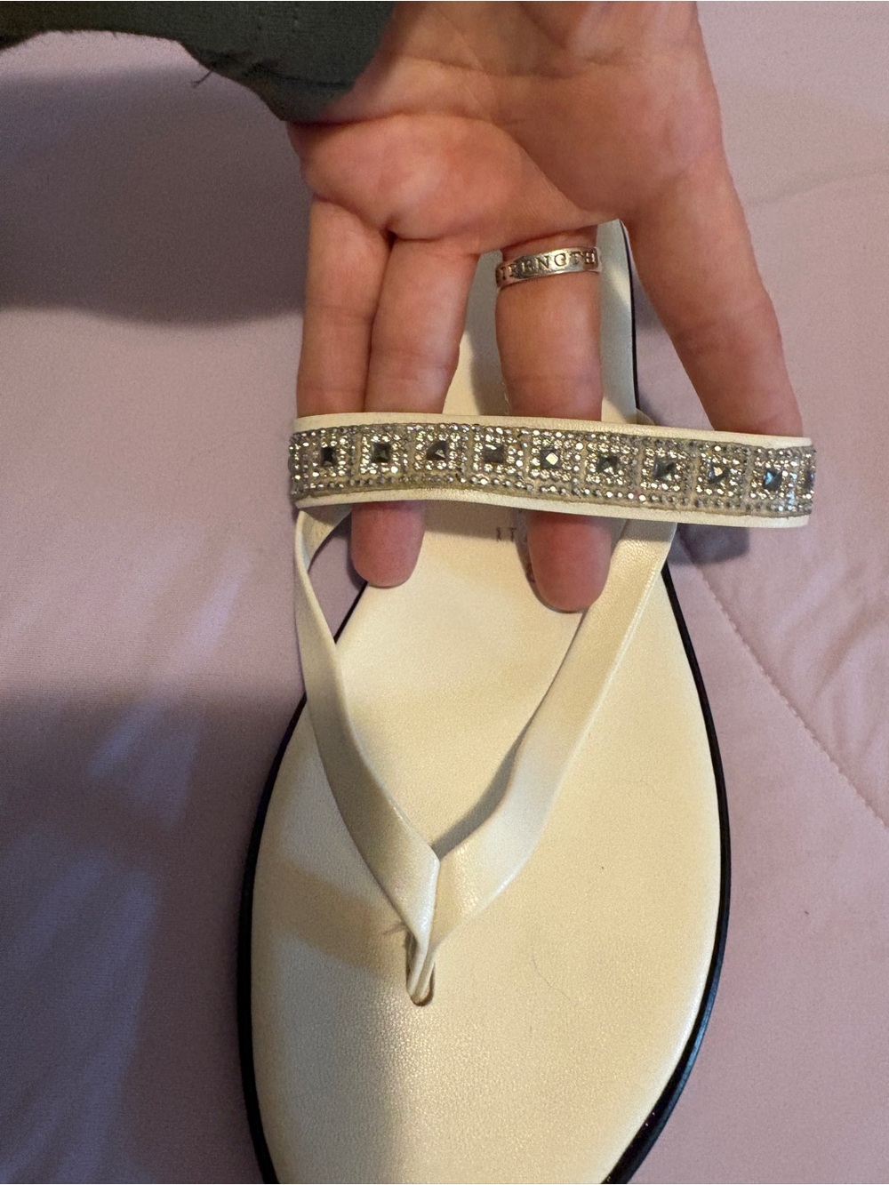 Toscana Ella White Crystal-Trim Thong Sandals - Picture 3 of 7